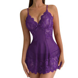 Floral Lace V-neck Strap Night Dress With Thong Set Sexy Woman Nightie Red Lace Lingerie Sexy Women Nightgown Babydoll Sleepwear