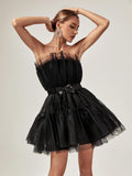 Guinevere Strapless Mesh Mini Dress In Black