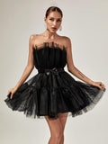 Guinevere Strapless Mesh Mini Dress In Black