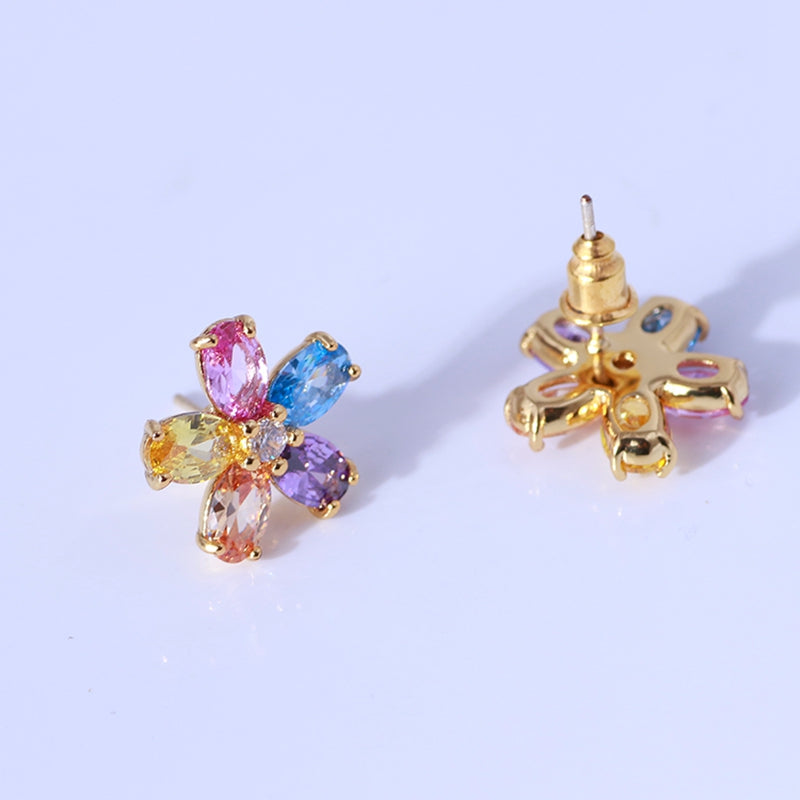Simple, colorful, five petaled, small and forest style girl's Earrings