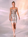 Halo Crystal Fringe Mini Dress
