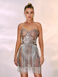 Halo Crystal Fringe Mini Dress