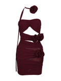Inara Strapless Mesh Cutout Mini Dress In Wine