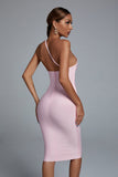 Janan One Shoulder Midi Bandage Dress - Pink