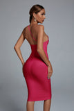 Janan One Shoulder Midi Cocktail Dress - Hot Pink