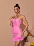 Kadence Crystal Chain Bandage Dress In Hot Pink