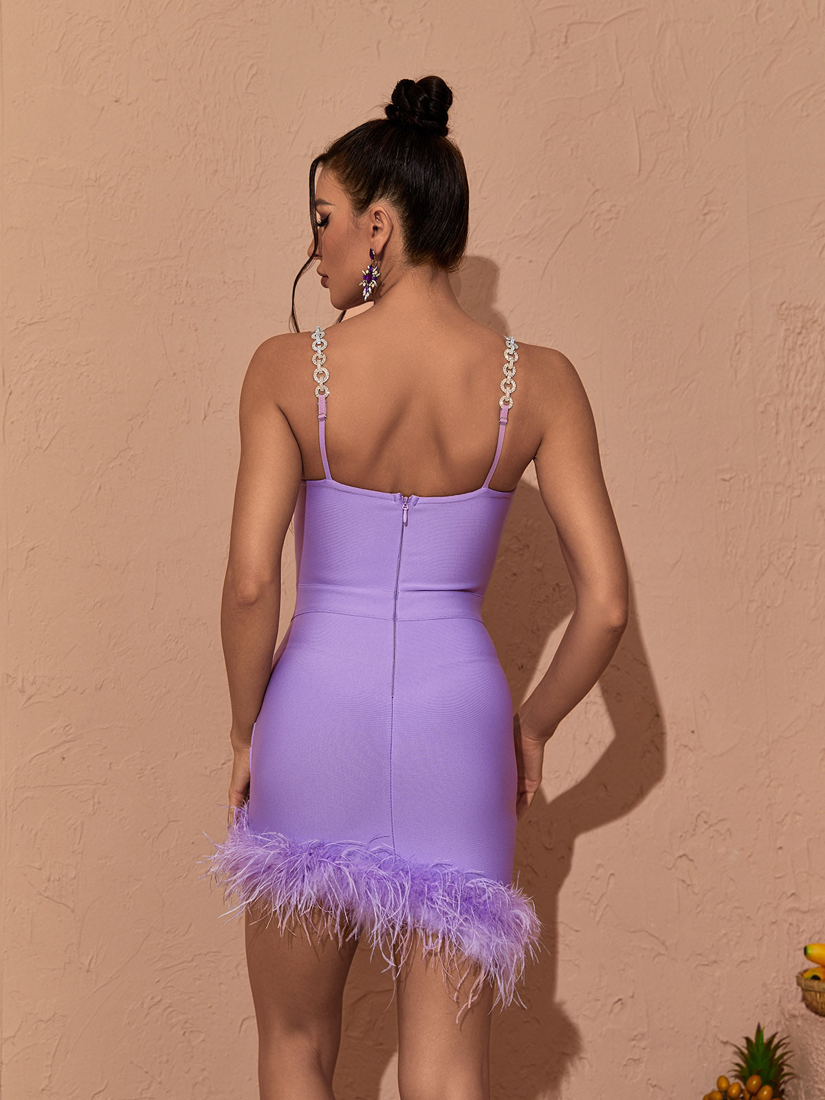 Kadence Crystal Chain Bandage Dress In Purple