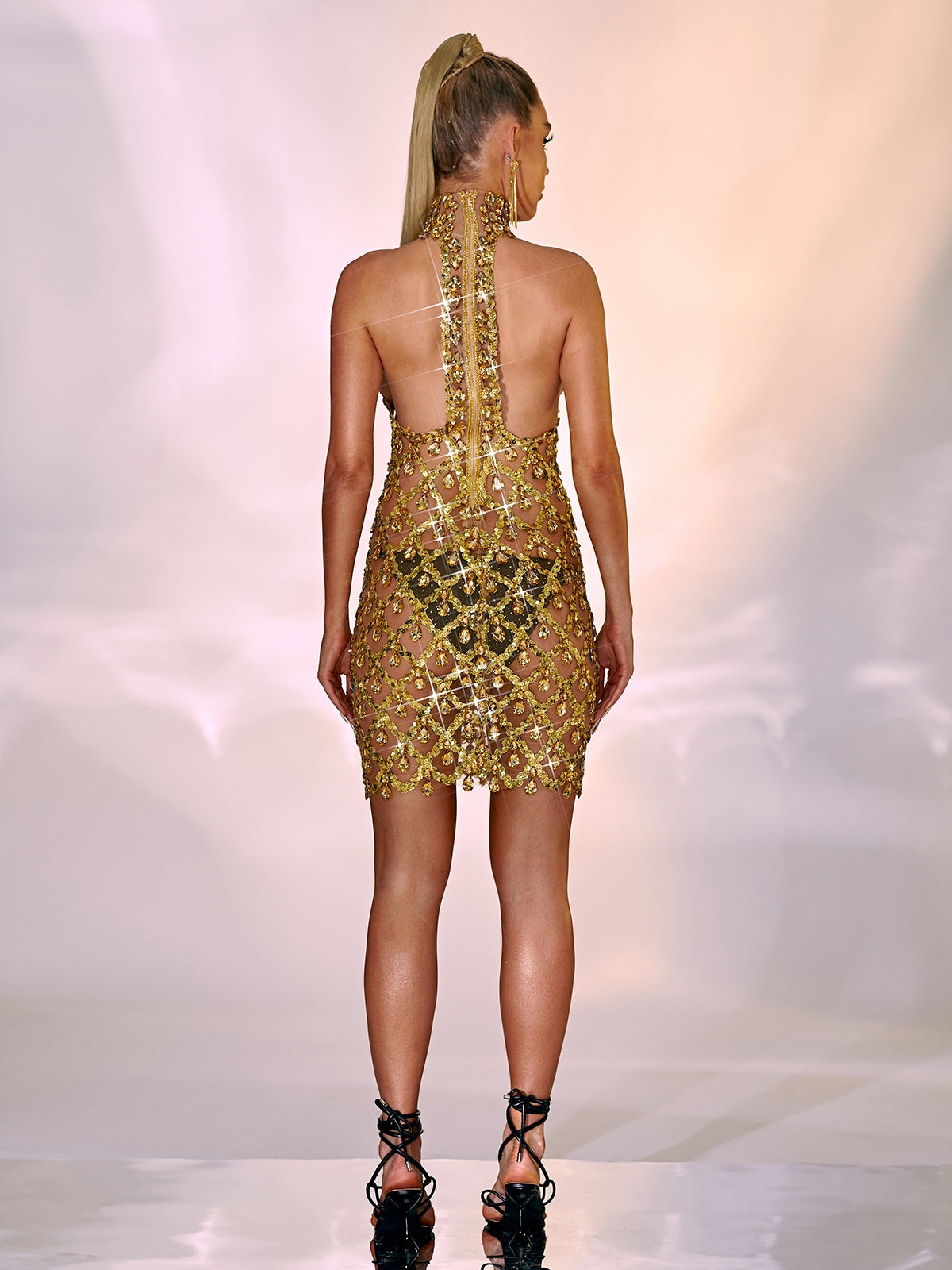 Liora Sequin Crystal Mini Dress In Gold