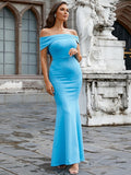 Formal Off Shoulder Mermaid Hem Blue Prom Dress XJ1600