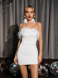 Marin Strapless Feather Sequin Mini Dress In White