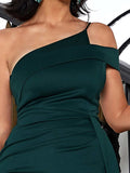 Cut Out One Shoulder Split Emerald Green Prom Dress M02051