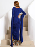 Extra-Long Sleeve Glitter Blue Maxi Sequin Prom Dress XJ405 S-4XL