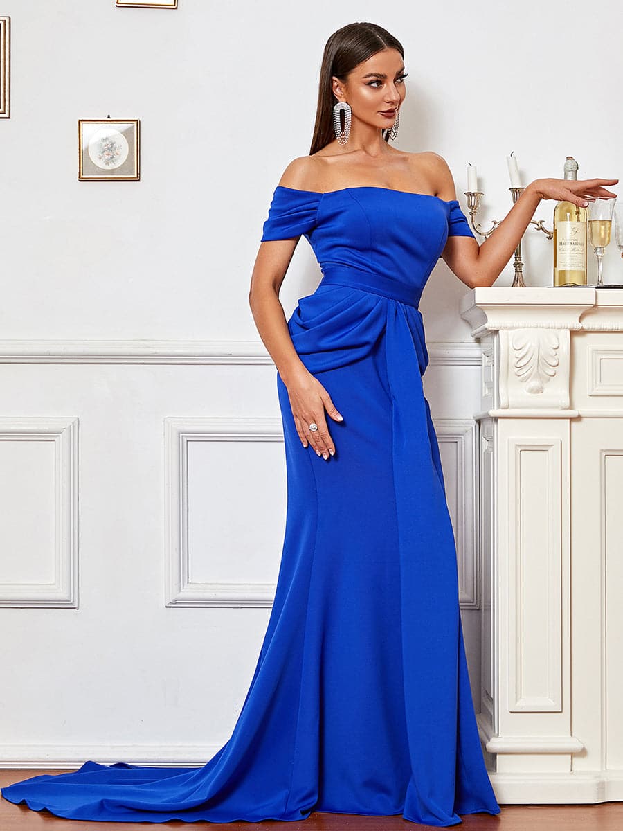 Off Shoulder Blue Mermaid Prom Dress XH2068