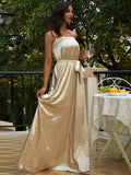 Backless Wrap Glaze White Maxi Satin Prom Dress XJ1227