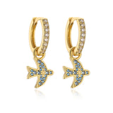 jewelry micro-inlaid zircon lips aircraft love fishtail pattern personality earrings brass plated 18K gold