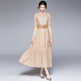 Take 5001-lace dress star new style French style elegant waist show thin temperament hollow out long skirt