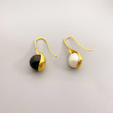 Gold Platinum Inlaid Black Agate Cultured Pearl   Earrings