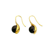 Gold Platinum Inlaid Black Agate Cultured Pearl   Earrings