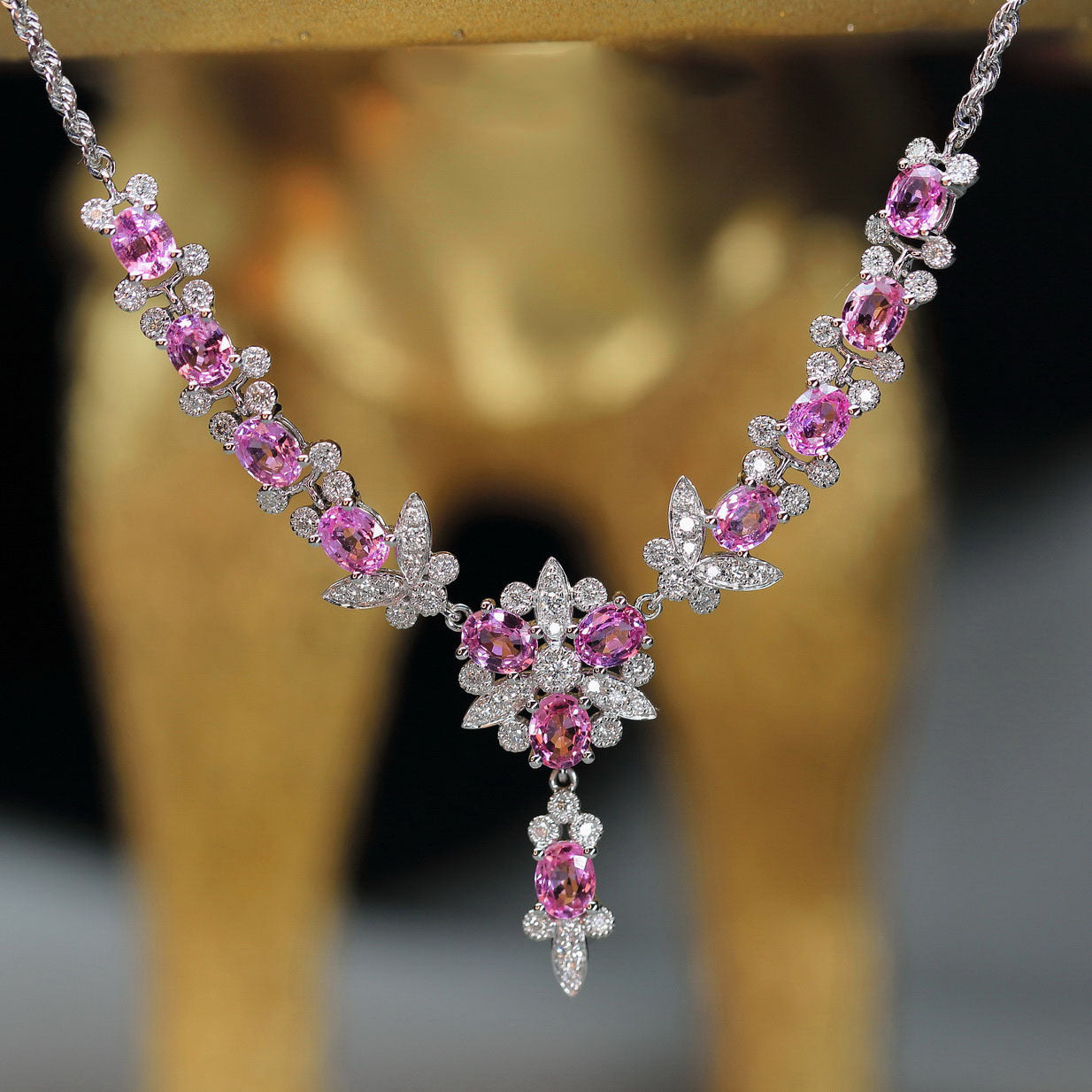 Heavy industry light luxury butterfly full diamond necklace Micro-encrusted diamond luxury Argyle pink diamond set chain