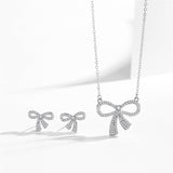 micro-inlaid zircon smart bow necklace earrings jewelry set