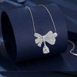 Net red live broadcast big-name same bow series ins hipster imported high carbon diamond water drop diamond bow necklace female