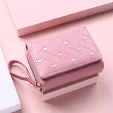 Women's wallet short fashion embroidered love coin purse women's tri-fold card holder PU leather multi-card slot wallet