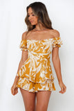 Digital print womens summer strapless sexy ruffled orange jumpsuit casual soft wind pants