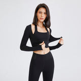 Womens sexy running sports t-shirt long sleeve quick work-out jacket