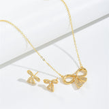 micro-inlaid zircon smart bow necklace earrings jewelry set