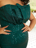 Backless Sleeveless Green Maxi Sequin Prom Dress XH2305 S-4XL