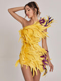 Paislee Asymmetric Feather Mini Dress