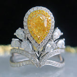 Elegant Crown Yellow Lab Diamond Water Drop Women's Ring Silver  Princess Adjustable Size Finger Ring Brand Jewelry