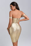 Sakari Off Shoulder Metallic Cocktail Dress - Gold