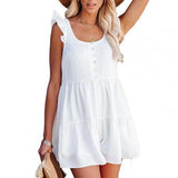 Sexy Backless White Pleated Patchwork Short Sleeve Women&#39;s Jumpsuit Casual Loose Rompers Summer Sweet Beach Party Ladies Clothes
