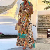 Summer Boho Long Dress Women Elegant V Neck Short Sleeve Print Party Dresses Sundress Female Vintage Maxi Dresses Casual Robe