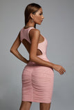 Unica Backless Ruched Mini Cocktail Dress - Pink