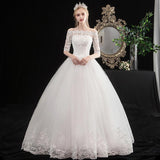 Vestido De Noiva  New Red Lace Wedding Dress Elegant Boat Neck Half Sleeve Appliques Plus Size Simple Slim Bride Ball Gown L