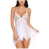 Woman V-neck Floral Lace Sleepwear Women&#39;s Nightie With Thong See Through Gauze Ladies Nightgown Sexy Backless Party Night Dress
