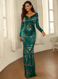Formal Contrast Mesh Sequins Bodycon Evening Dress XH1683 S-4XL
