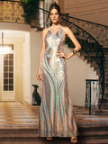 Formal Crisscross Backless Mermaid Sequins Gold Prom Dress XH2278