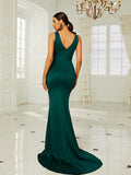 Ruched Emerald Green Draped Floor Length Formal Dress XH2180 S-4XL