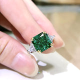Luxury Ring 10*10MM Square Emerald Diamond Ring 100%-S925 Silver Jewelry Wedding Cocktail Party Woman Gift