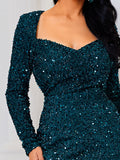 Split Thigh Sequin Grey Maxi Prom Dress M01783