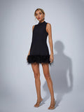 Nisha Feather Mini Dress In Black