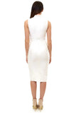 Analise - White High Neck Bandage Midi Dress