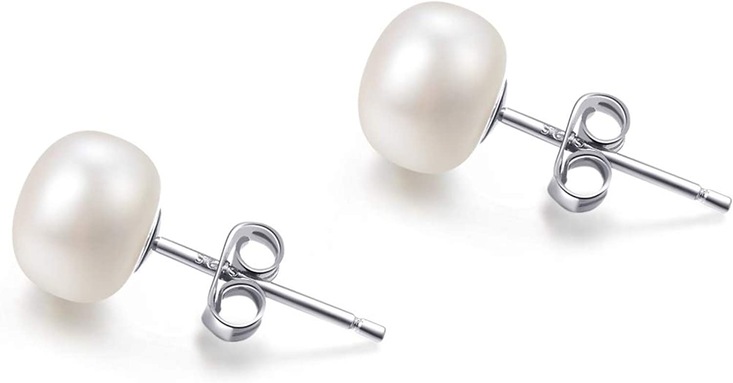 White Real Pearl Earrings 925 Sterling Silver 5mm Small 6mm 7mm 8mm10mm Button Freshwater Cultured Pearl Stud Earrings