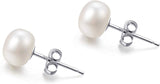White Real Pearl Earrings 925 Sterling Silver 5mm Small 6mm 7mm 8mm10mm Button Freshwater Cultured Pearl Stud Earrings