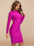 Long Sleeve Knee Length Top Quality HL Bandage Dress Office Lady Bodycon Dress Color Black Wine Red Purple Club XL