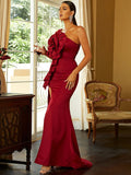 One Shoulder Mermaid Sleeveless Maxi Red Cocktail Dress XH2244
