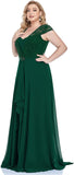 Women's Sweetheart Lace Cap Sleeve Floor Length A Line Empire Chiffon Plus Size Evening Dresses 07986